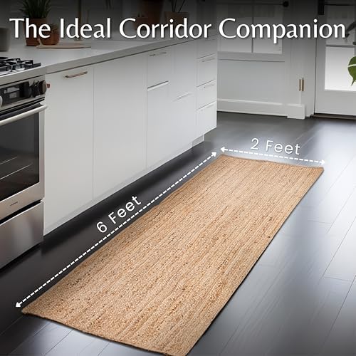 hausattire jute braided woven kitchen runner 2x6 feet shown in use
