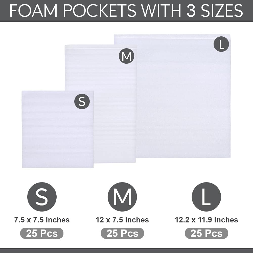135 Pcs Moving Supplies with 3 Size Cushion Foam Pouch 1/16 Inch Thickness, 60 Pcs Fragile Stickers to Protect Ornament Cup Glasses China Dishes Shipping Storage Transportation (7.5x7.5 7.5x12 12x12)