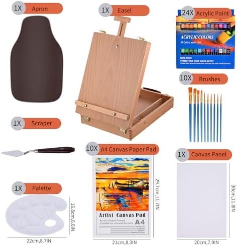 goldge tabletop easel acrylic paint set, painting kits, close-up detail