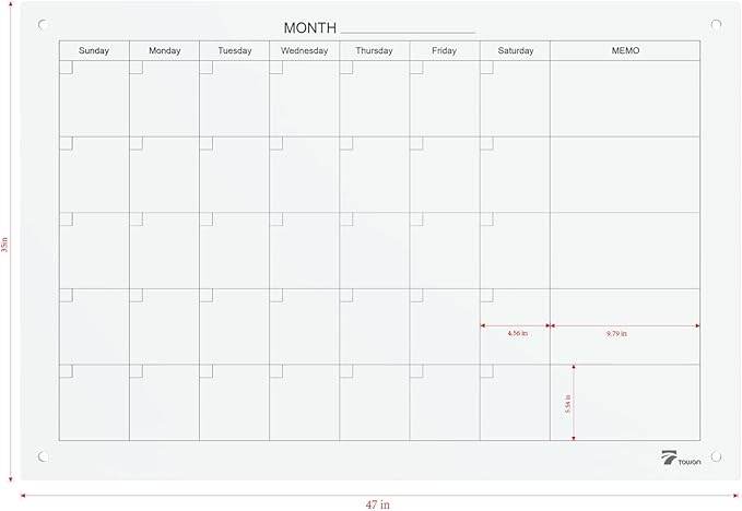 TOWON 47 x 35 Inch Large Glass Dry Erase Board, Magnetic Whiteboard Calendar - Image 7