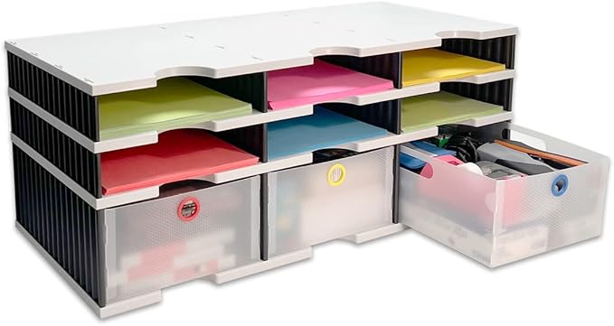 Desktop Organizer 6 Letter Tray Sorter Plus Riser Storage Base & 3 Storage by UltimateOffice