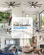 72" aluminum outdoor ceiling fan with light, industrial-grade, view 9
