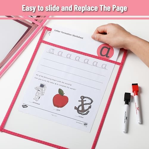 Mr. Pen- Reusable Dry Erase Pocket Sleeves, 10" x 14", 6 Pack, Colorful | Clear Plastic Paper Sleeves, Ticket Holders, Clear Plastic Sheet Protectors, Teacher, School, Classroom Supplies