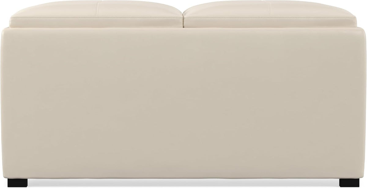 SIMPLIHOME Avalon 35" Wide Vegan Leather Square Storage Ottoman in Cream
