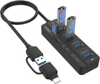 USB-A$USB-C HUB, 7Ports Hub by ONTEN