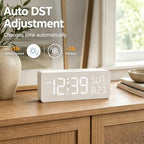peakeep wooden digital alarm clock large display, textured showing dimensions