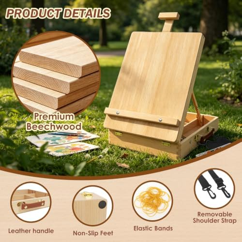 tabletop easel for painting, adjustable beechwood sketchbox, portable, package contents