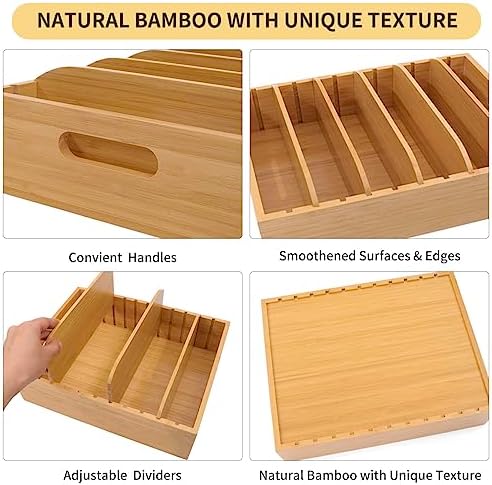 Bamboo Lid Holder Food Container, Kitchen Organizer with 5 Adjustable Divider...