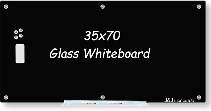 Magnetic Glass Whiteboard, Large White Board Frameless by JJworldwide