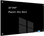 JYYPWB Magnetic Glass Whiteboard 48" x 36" Dry Erase Board Frameless Premium