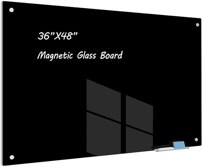JYYPWB Magnetic Glass Whiteboard 48" x 36" Dry Erase Board Frameless Premium by JYYPWB
