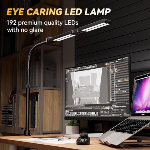 adjustable led desk lamp with clamp & remote, side view