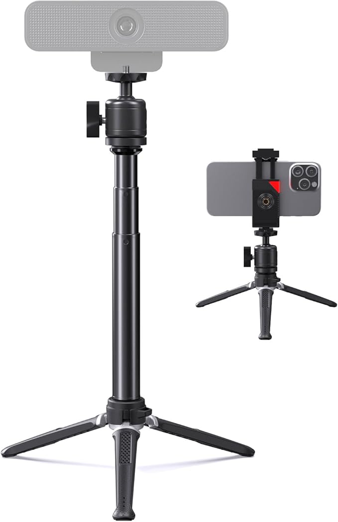Webcam Tripod Stand for Desk, 3 Level Extendable Camera Tripod Mount for by microphonebar