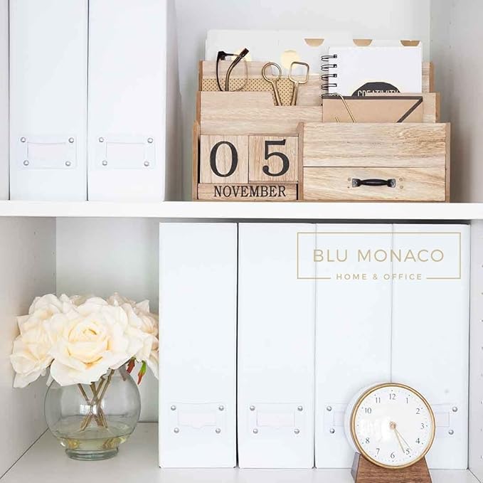 BLU MONACO Set of 6 Foldable White Magazine File Holders | Vertical Desk File - Image 4