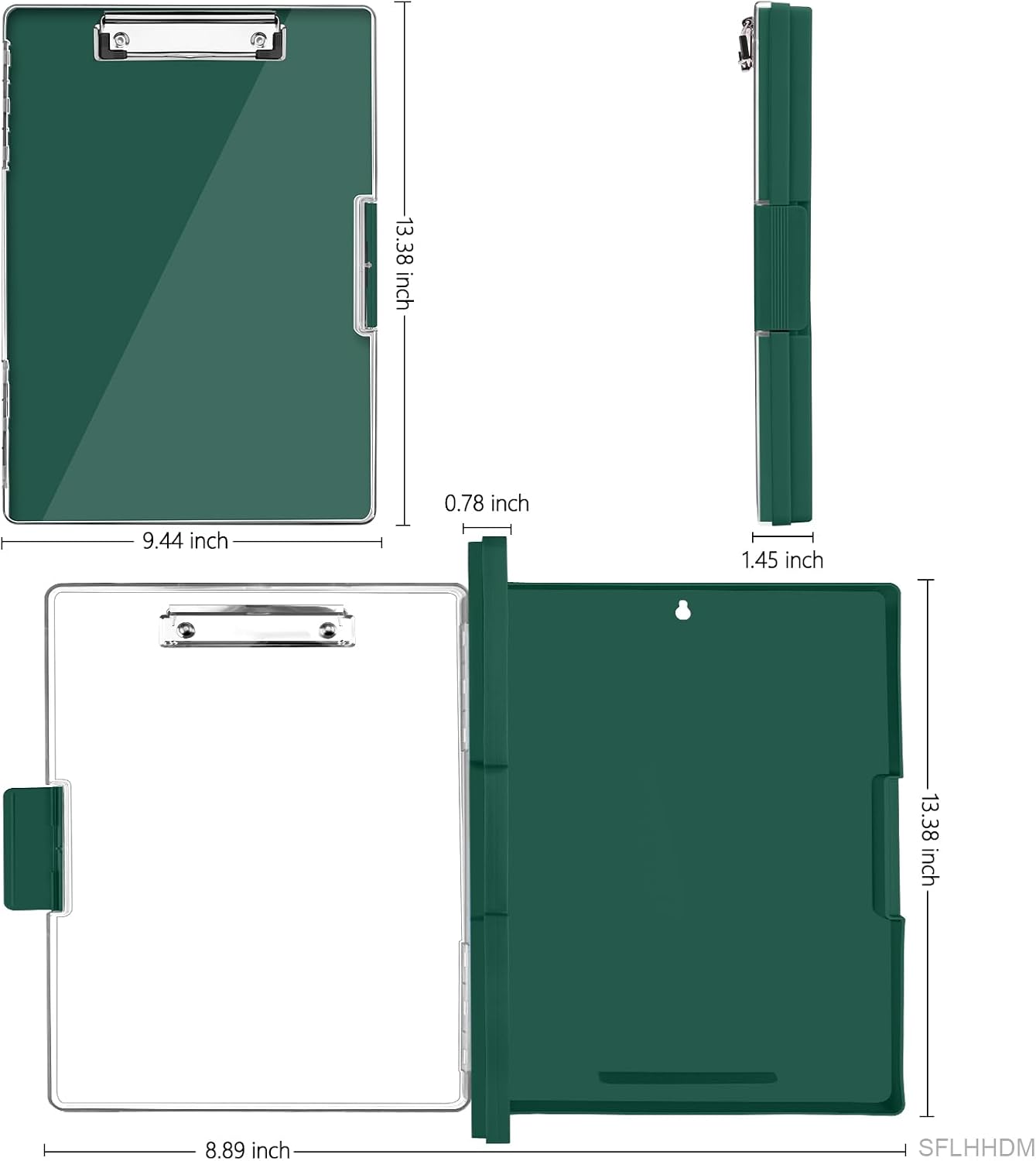 SFLHHDM Clipboard with Storage,Heavy Duty Clip Boards 8.5x11 with 2 Storage Case,Clear Visible Panel Storage Clipboards,Side Opening Nursing Clipboard Folder for Office Supplies-Emerald