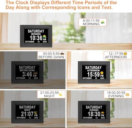 ssini digital calendar dementia alarm clock with day showing dimensions