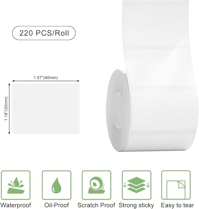 Risio Thermal Labels 1.57"x1.18", 220 Labels/Roll, Waterproof, Oil-Resistant - Image 2