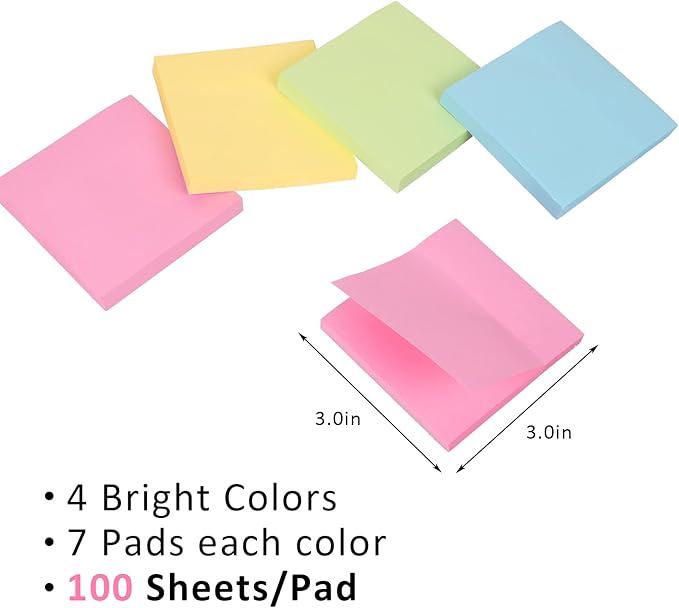 HappyHapi Sticky Notes 3x3 Inch 2800 Sheets, 28 Pack 100 Sheets/Pad, 4 Soft - Image 3