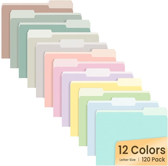 SUNEE File Folders, 120 Pack Manilla Folders 8.5 x 11, 12 Colors Folder Office by SUNEE