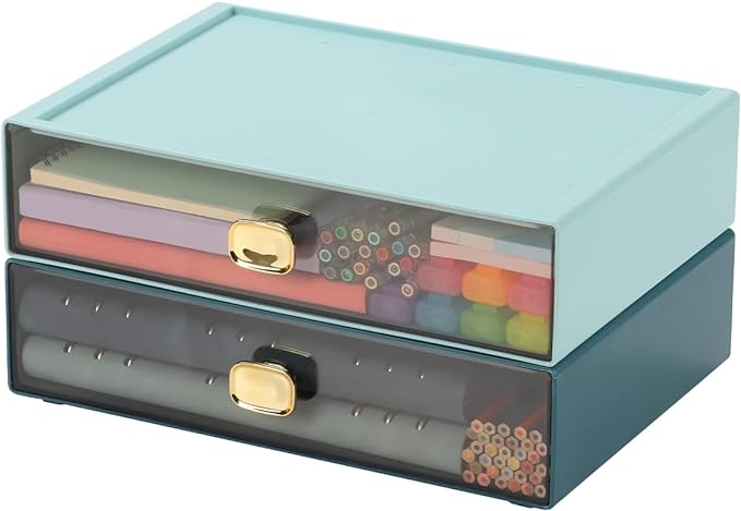 OSteed Spacious Desktop Storage Box, 2 Large Storage Drawers, Stackable Office - Image 4