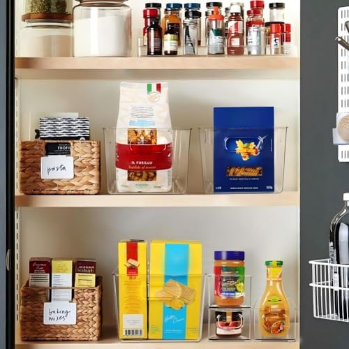 SKTEET Set of 8 Clear Plastic Storage Bins, 4 Large and 4 Small Stackable Sto...