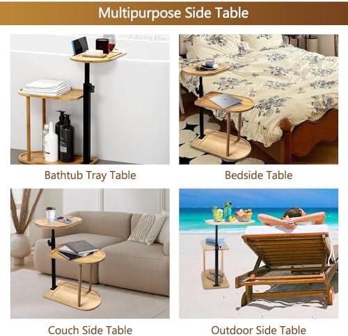 3 Layer Bathtub Tray Table,Bamboo Swivel Bathtub Side Table Height Adjustable...