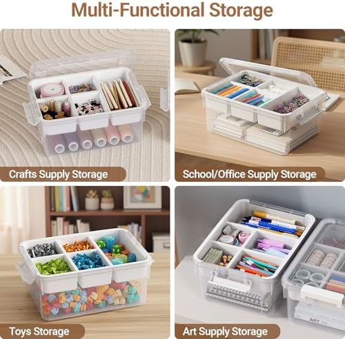 80qt stackable storage bins with lids trays craft, side view