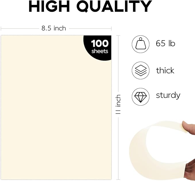 100 Sheets Cream Cardstock 8.5 x 11 Off White Card Stock, Goefun 65lb Ivory - Image 2
