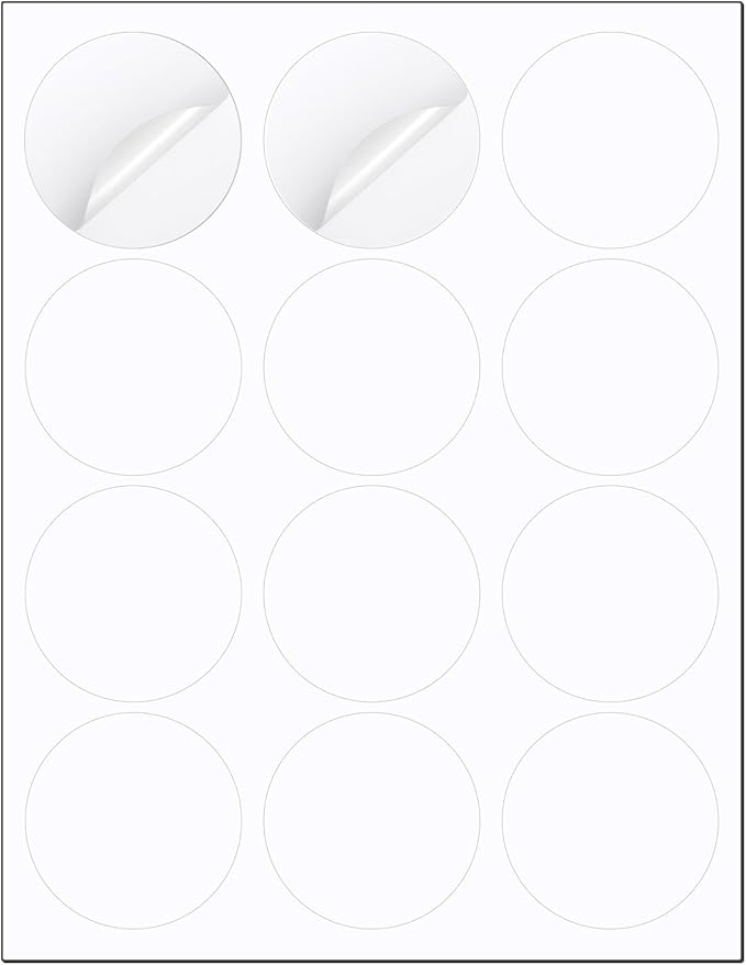Methdic 2.5" Diameter High Visibility Printable Round Labels，Matte White，360 by Methdic