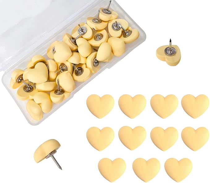 Aoxsie 28pcs Decorative Cute Push Pins Heart Yellow Thumbtacks Thumb Tacks by Unknown