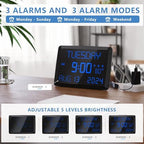 raynic digital clock, 11.5" large display calendar clock, side view