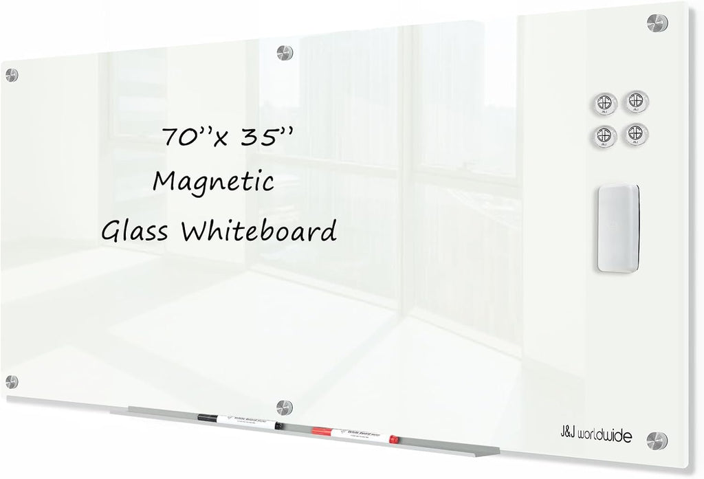 J&J worldwide Glass Dry Erase Board 6' x 3', Glass Whiteboard Magnetic