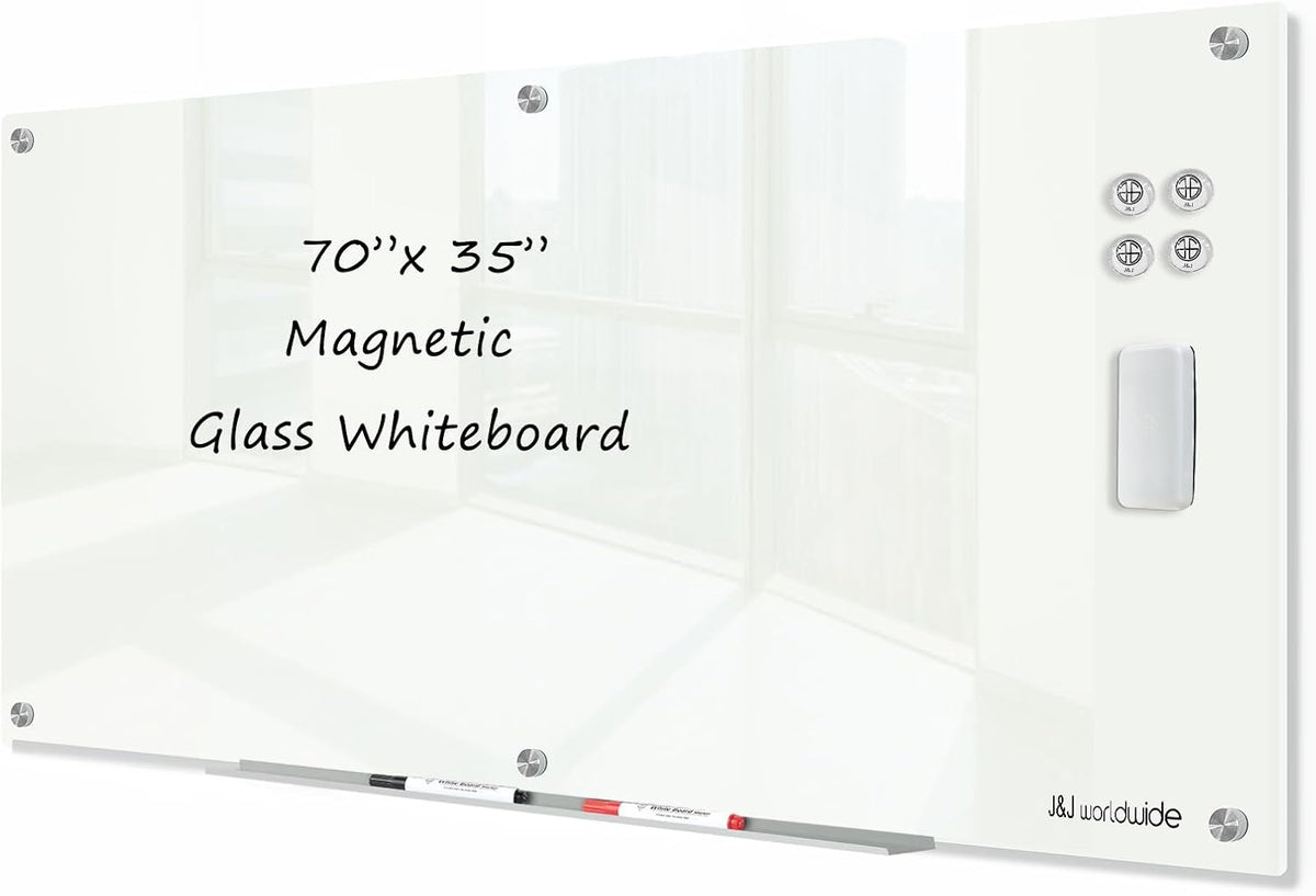 J&J worldwide Glass Dry Erase Board 6' x 3', Glass Whiteboard Magnetic