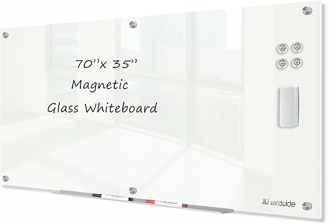 J&J worldwide Glass Dry Erase Board 6' x 3', Glass Whiteboard Magnetic by JJworldwide