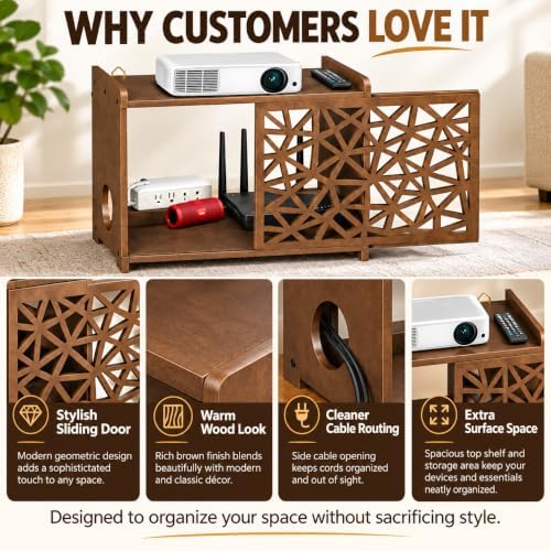Upgrade Pine Wooden Router Box Hider, Large Capacity Projector Shelf Wall Mou...