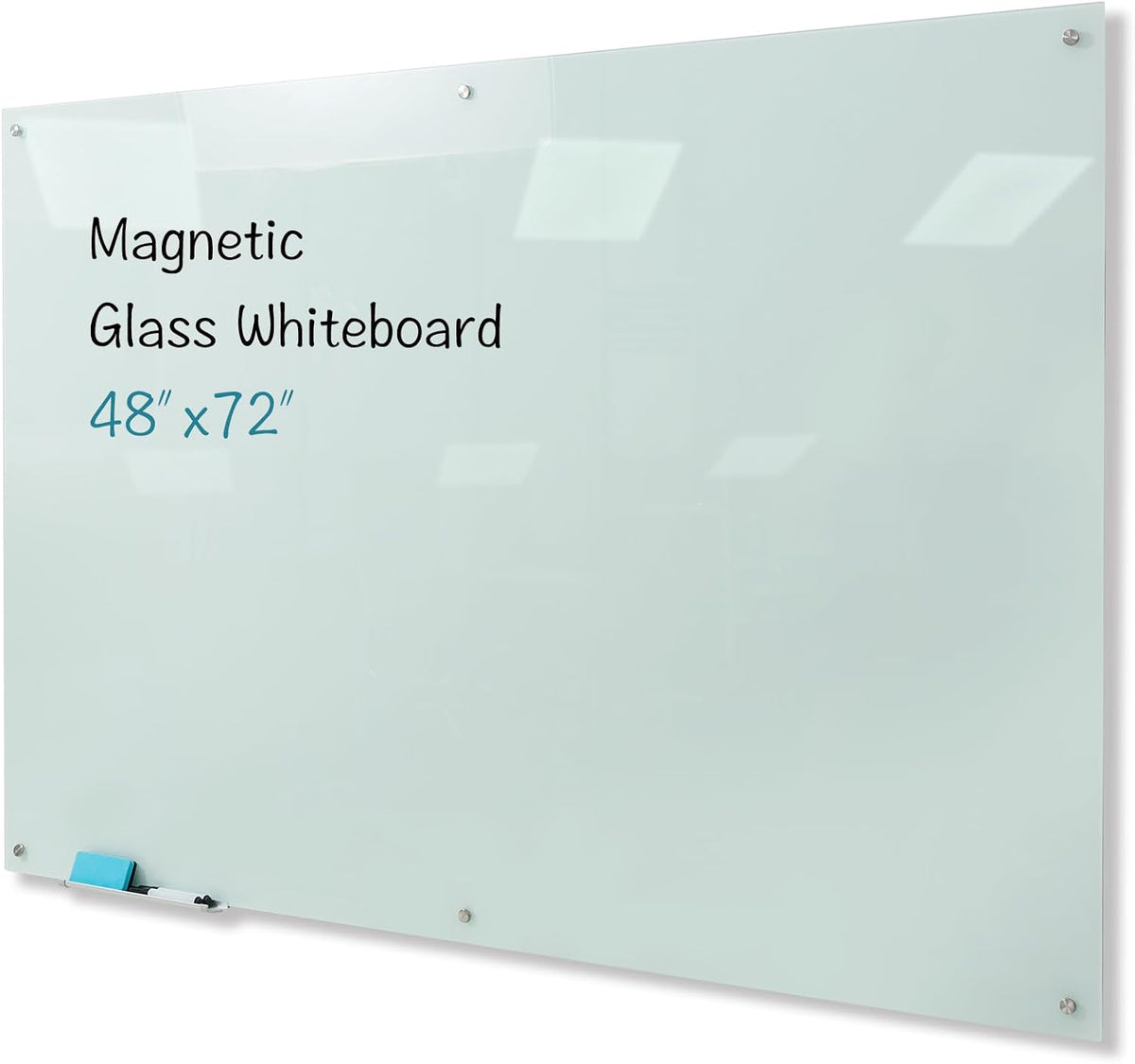 Magnetic Glass Whiteboard, 48"x72" Frameless Dry Erase Board White ...