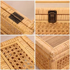 extra large rattan decorative box with lid, glass, front angle view