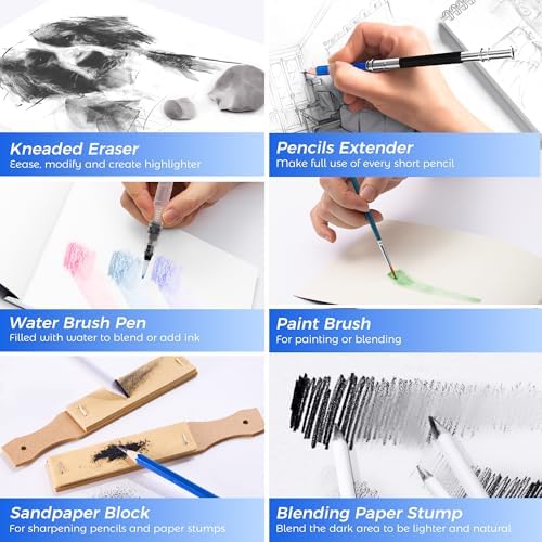 drawing set sketching kit, pro art supplies sketch, package contents