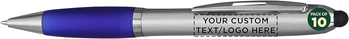 DISCOUNT PROMOS Custom Stylus Ballpoint Pens Set of 10, Personalized Bulk Pack by DISCOUNTPROMOS