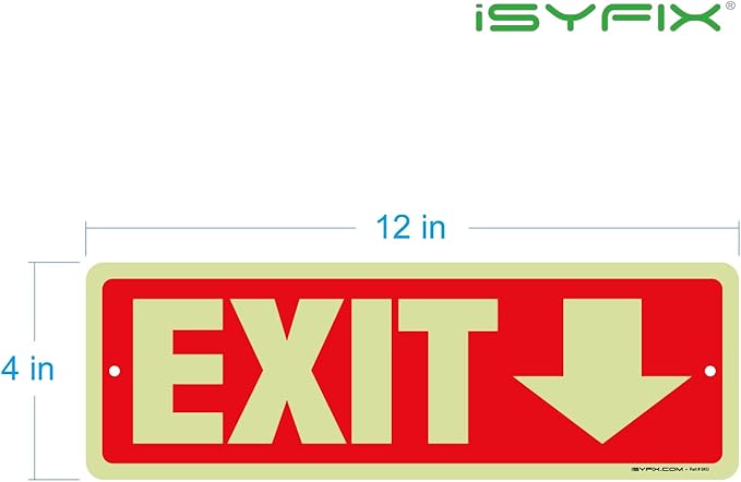 iSYFIX Exit Signs with Directional Down Arrow, Glow in the Dark, - Image 8