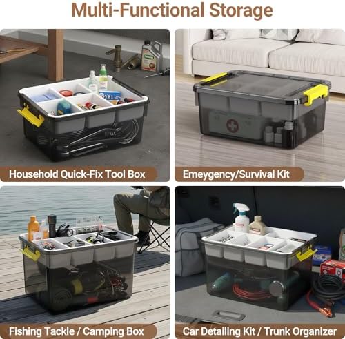 80qt stackable storage bins with lids trays craft showing dimensions