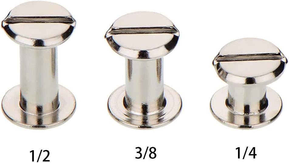 90 Set Chicago Screws Binding Screw Leather Screw Nail Rivet Button Solid Belt Tack (Silver M5x1/4, 3/8, 1/2,)