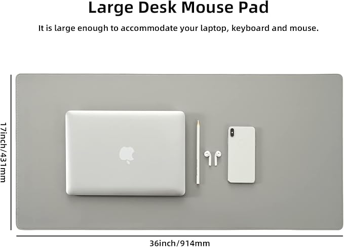 Wolaile PU Leather Desk Pad Blotter, Light Grey Waterproof Office Desktop Mat - Image 4
