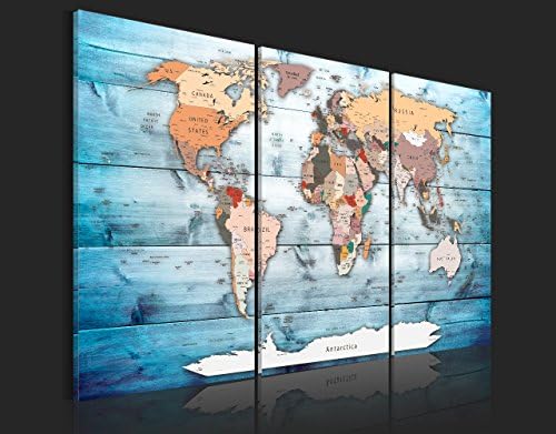 artgeist - Push Pin World Map Cork Board & Canvas Wall Art, Office 35x24 in