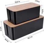 2 Pack Large Cable Management Box – Wooden Style Cord Organizer Box and Cover - Image 3