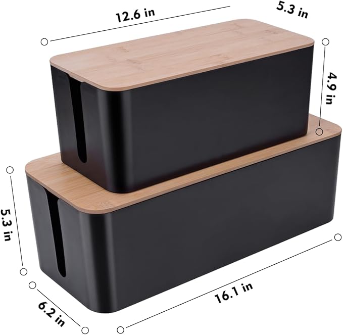 2 Pack Large Cable Management Box – Wooden Style Cord Organizer Box and Cover - Image 3