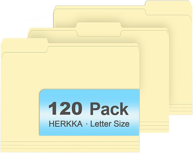 Manila Folders, HERKKA 120 Pack 1/3 Cut Tab File Folders, Manila Folders 8.5 x by HERKKA