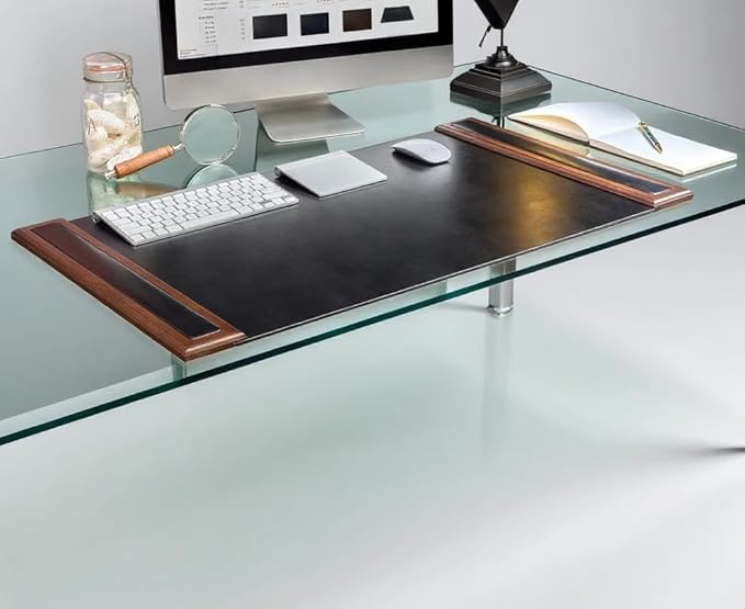 Walnut & Black Leather 34" x 20" Side-Rail Desk Pad - Image 2