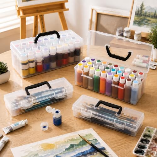 geelin 2 sets clear paint storage box with showing dimensions