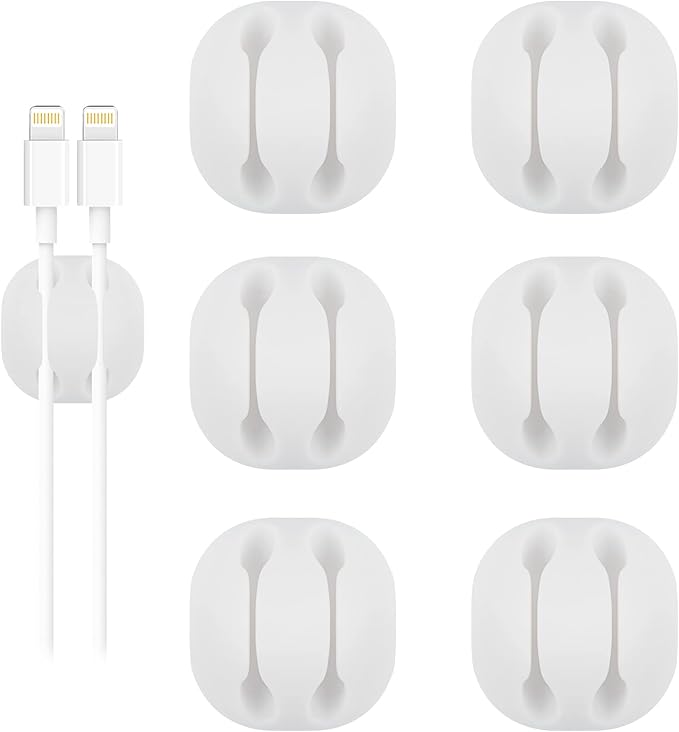 Shintop Cable Clips, 6 Pack White Double Cord Holder Adhesive Cord Management by Shintop